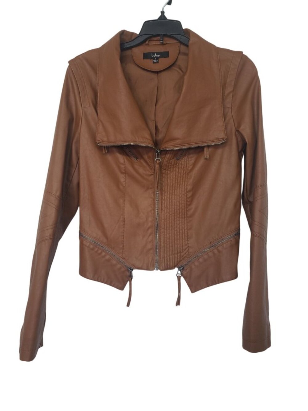 Lulu's Brown Faux Leather Vegan Moto Jacket Womens S Boho Country Western - Picture 2 of 15